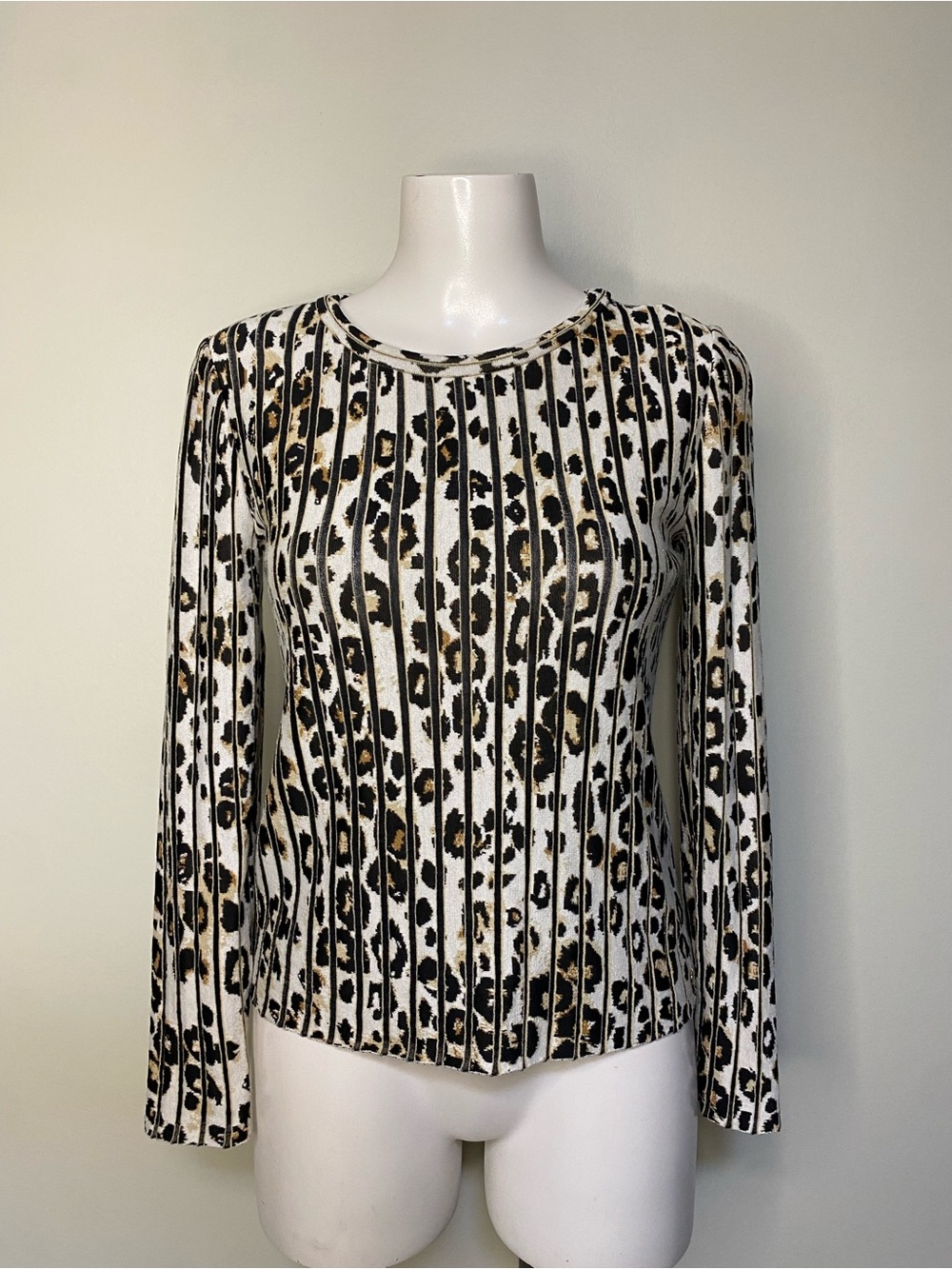 Marc Cain Striped Leo Leopard Jacquard Sweater Soft Cappuccino - Picture 2 of 8